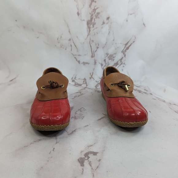 Tory Burch Loafer Women 9 39 Red Bean Boot Wellie Slip On Shoe Leather Rain Boat - Picture 3 of 16